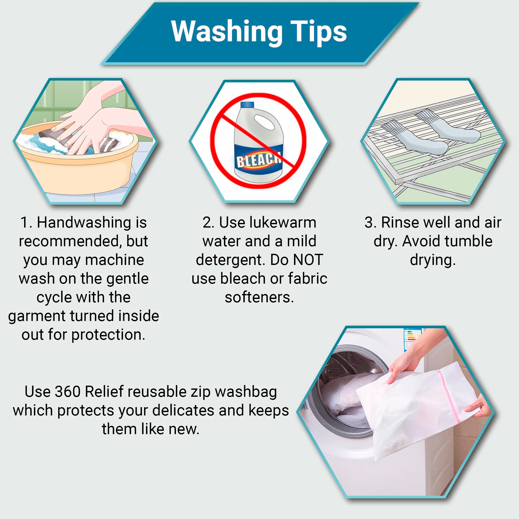 Washing tips for garments with images and text on a white background