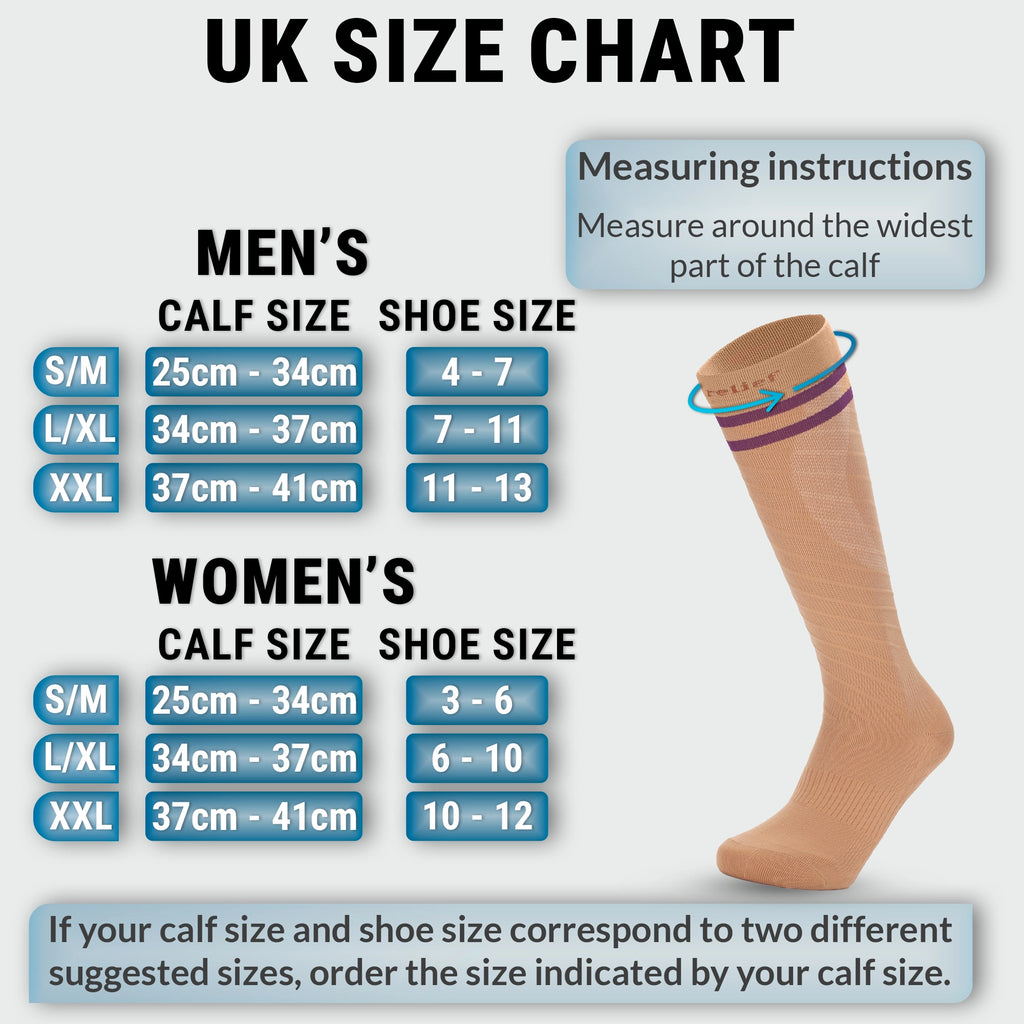 Knee High Compression Socks Stockings for Women, Men, Running, Cycling, Nurses, Flying, Edema, Pregnancy, 15-20 mmHG