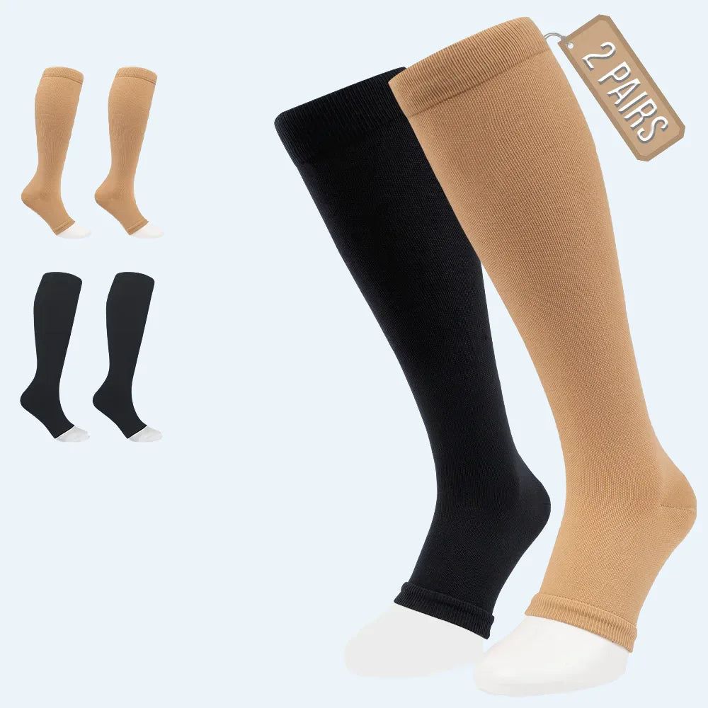 Open Toe Compression Socks 15-20 mmHg for Swollen Legs