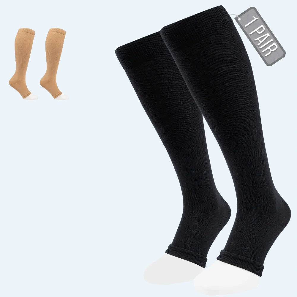 Open Toe Compression Socks 15-20 mmHg for Swollen Legs