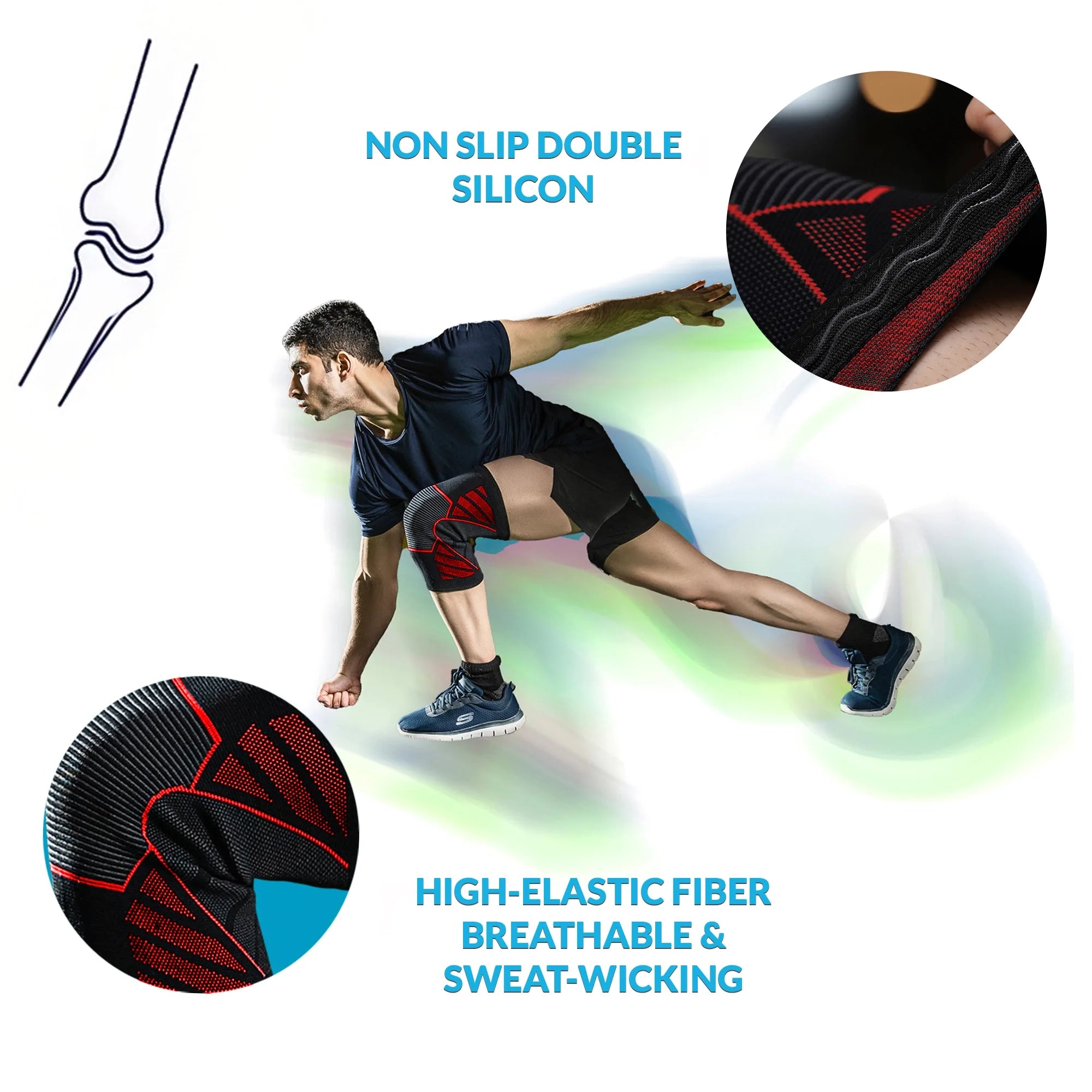 1 Pair Knee Support for Women & Men, Compression Knee Sleeves for Sports, Running, Squats, and Workouts, Flexible & Comfortable Fit