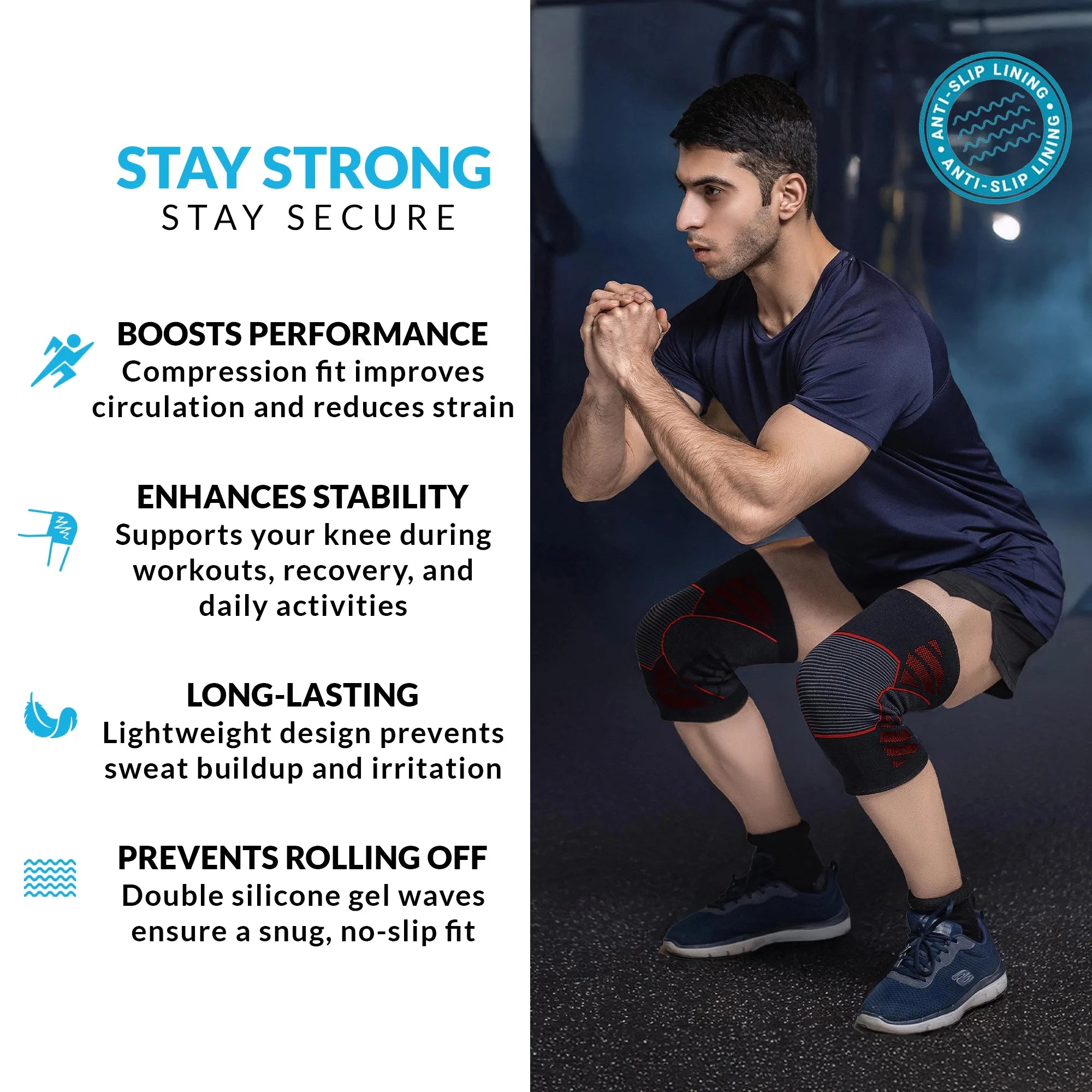 1 Pair Knee Support for Women & Men, Compression Knee Sleeves for Sports, Running, Squats, and Workouts, Flexible & Comfortable Fit