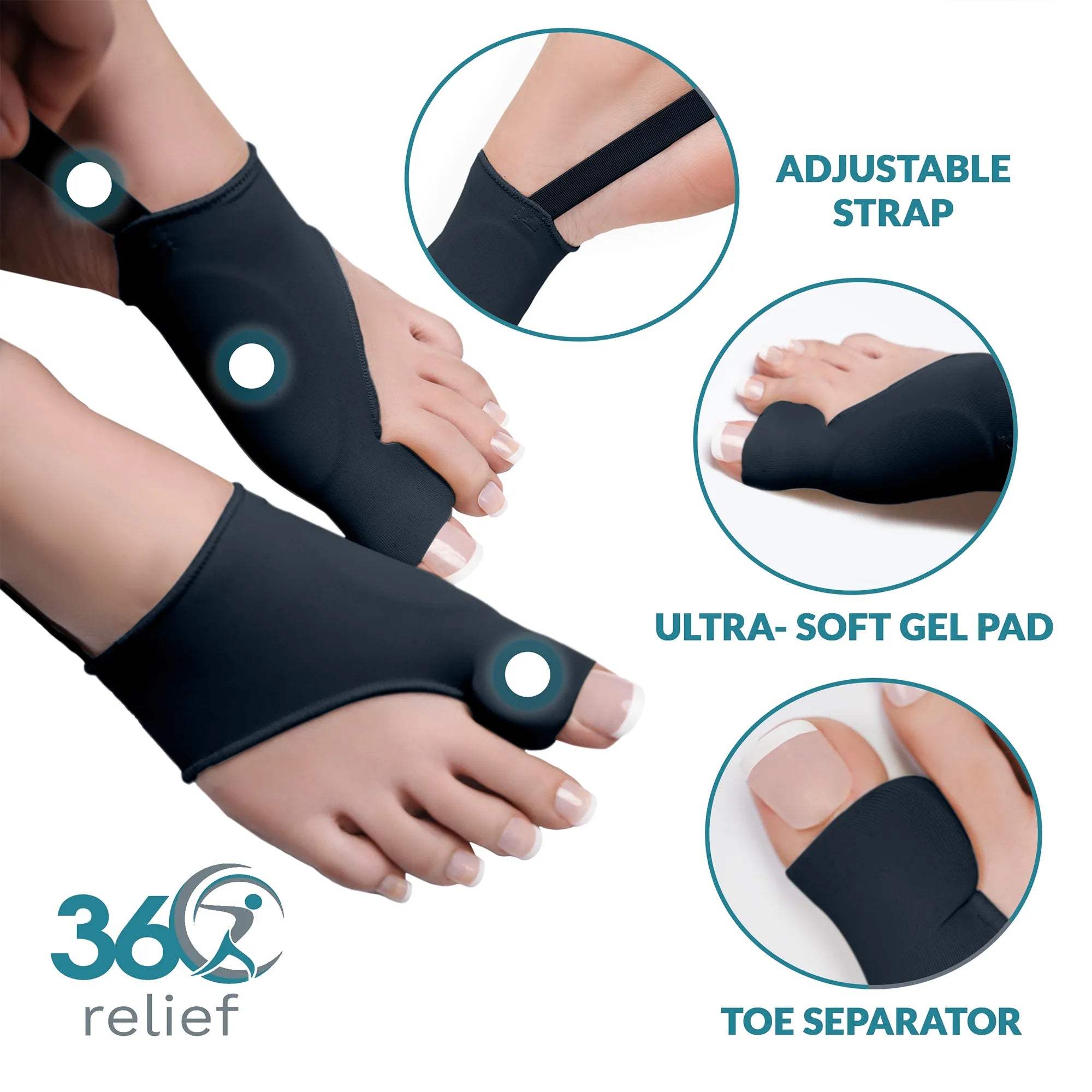 Silicone Bunion Corrector with Gel Pads and Heel Strap, Big Toe Separator & Straightener for Comfort and Support, Reduces Pressure & Soreness