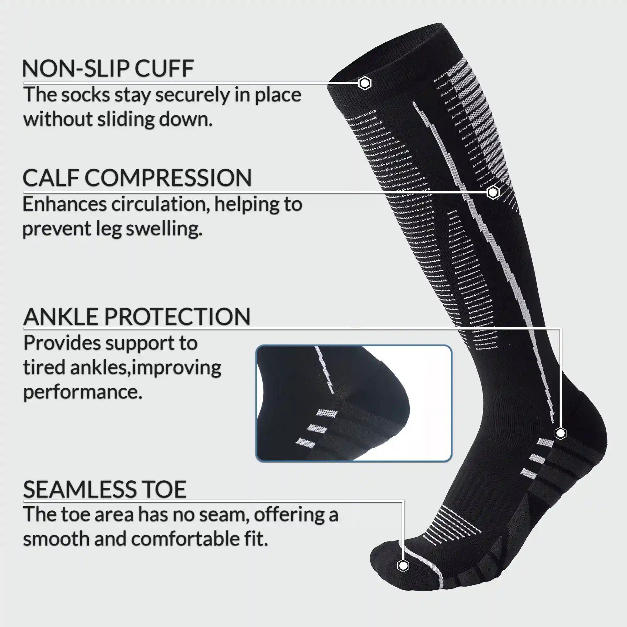 Premium Compression Socks 15-20 mmHg for Flight & Nursing