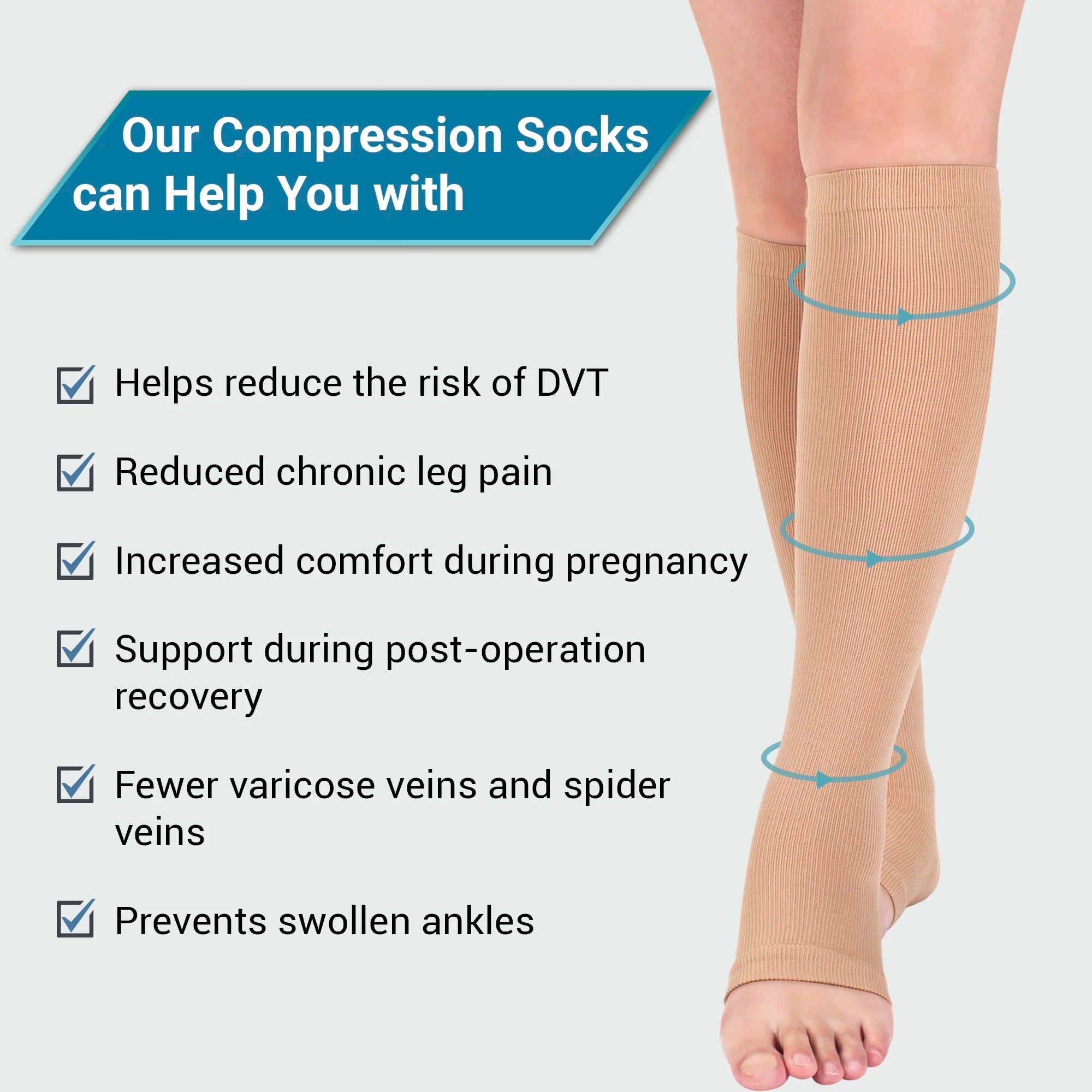 Open Toe Compression Socks for Women & Men, 15-20 mmHG, Travel, Running, Nurses, Flight, Maternity, Pregnancy