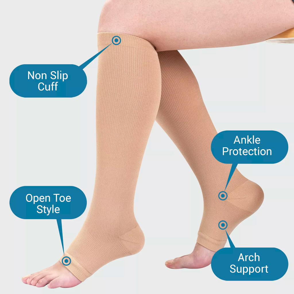 Open Toe Compression Socks for Women & Men, 15-20 mmHG, Travel, Running, Nurses, Flight, Maternity, Pregnancy