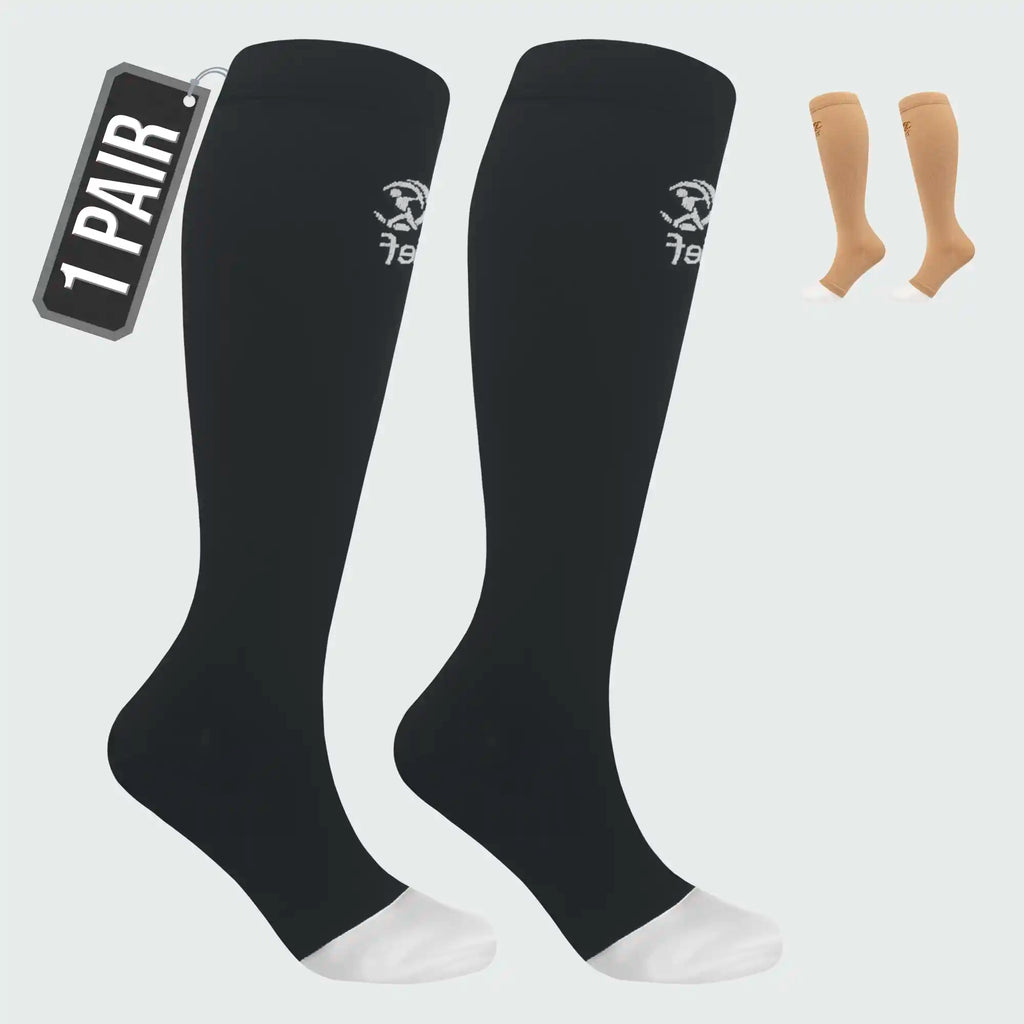 Open Toe Compression Socks for Women & Men, 15-20 mmHG, Travel, Running, Nurses, Flight, Maternity, Pregnancy