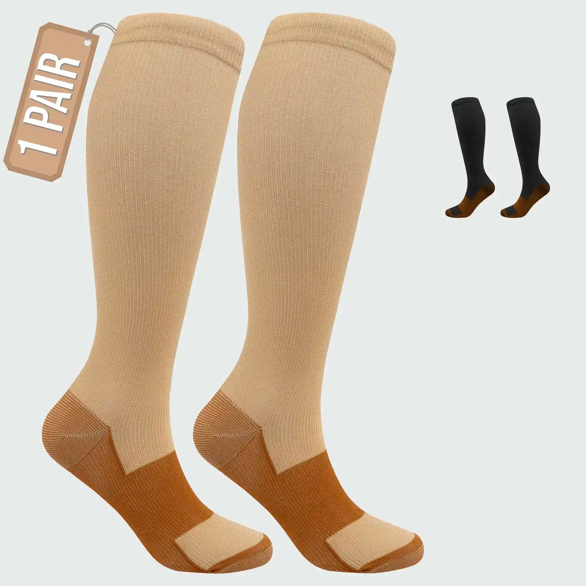 Copper Infused Compression socks, 15-20 mmHG, for better Circulation during Travel