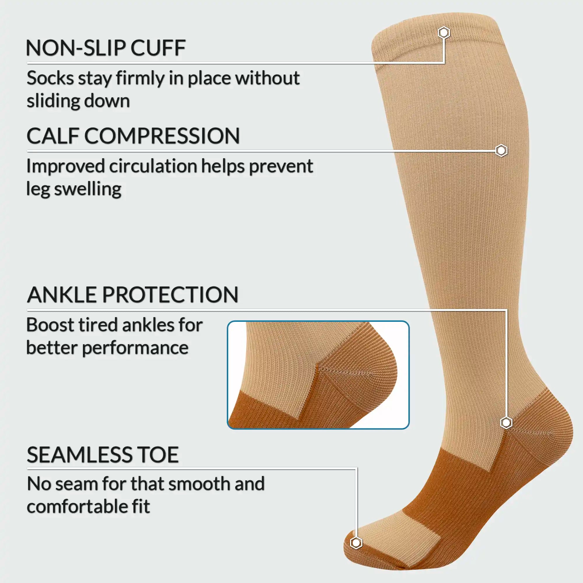 Copper Infused Compression socks, 15-20 mmHG, for better Circulation during Travel