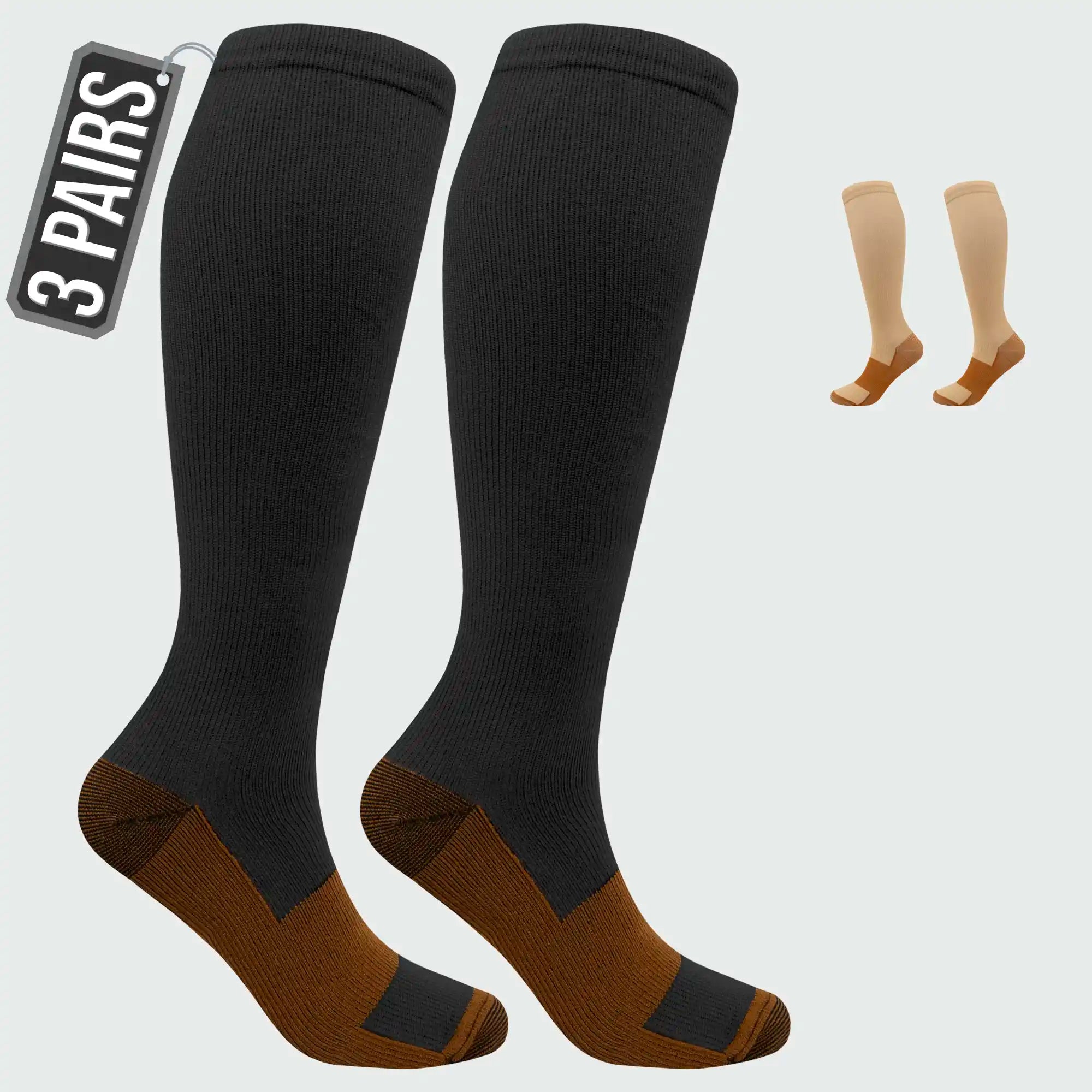 Copper Infused Compression socks, 15-20 mmHG, for better Circulation during Travel