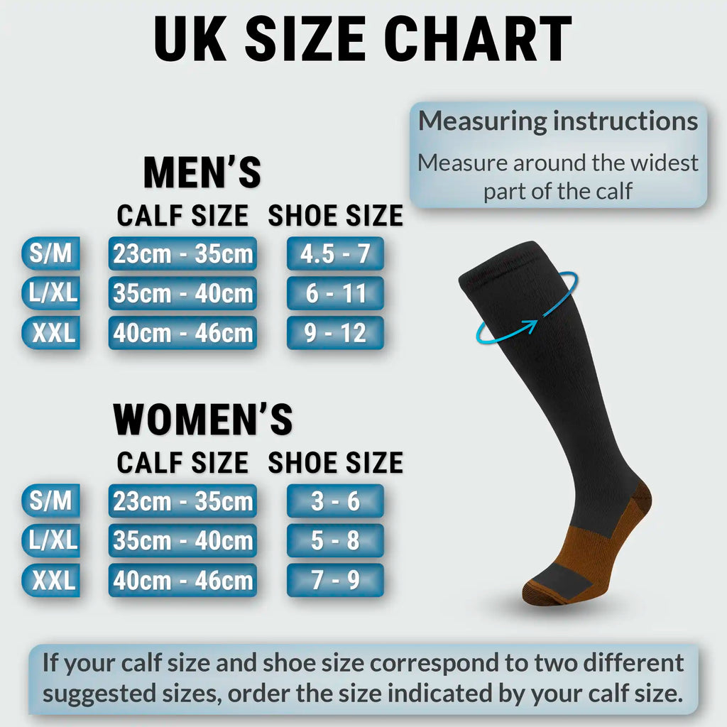 Copper Infused Compression socks, 15-20 mmHG, for better Circulation during Travel
