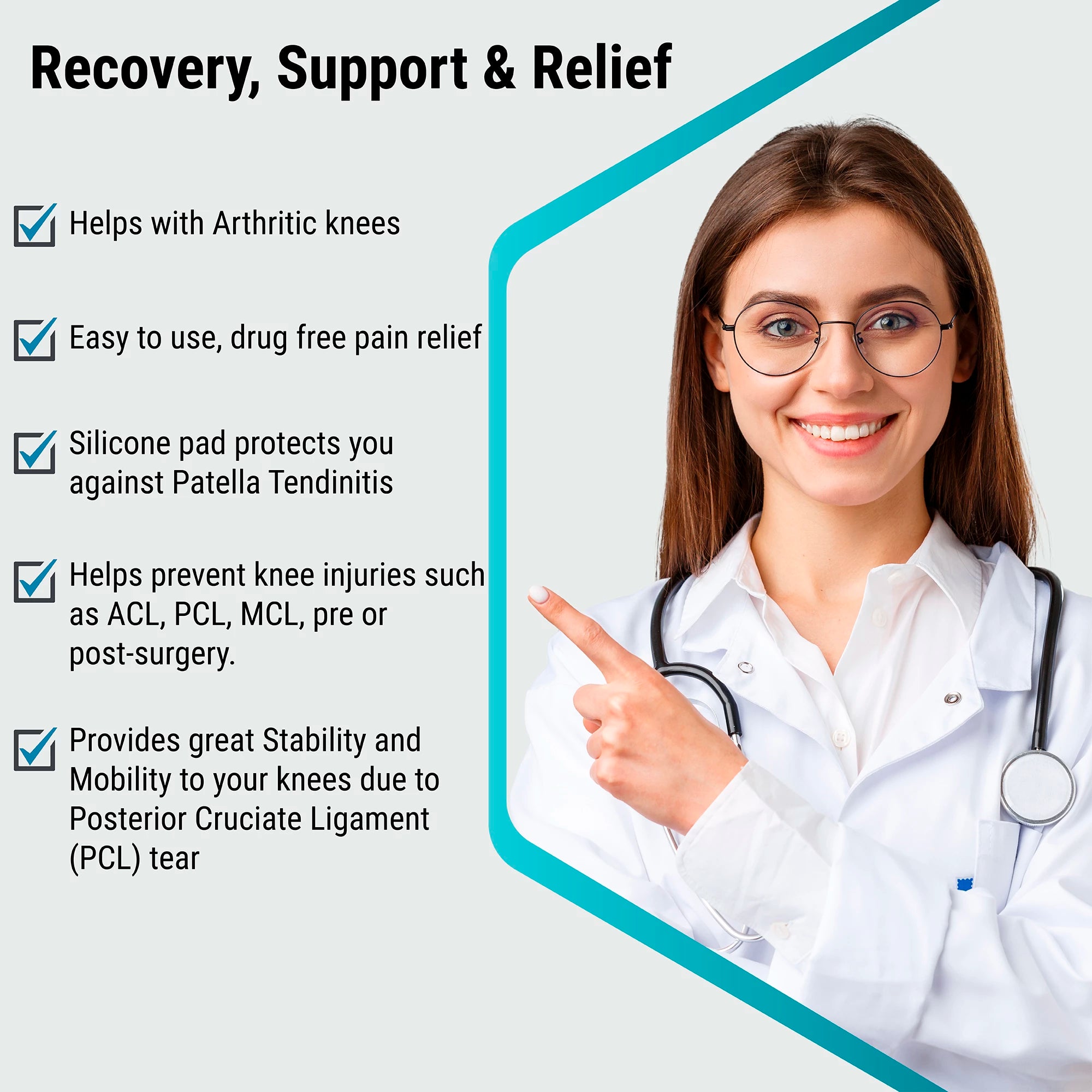 Compression Knee Brace with Gel Pads and Patella Stabilizers Supports