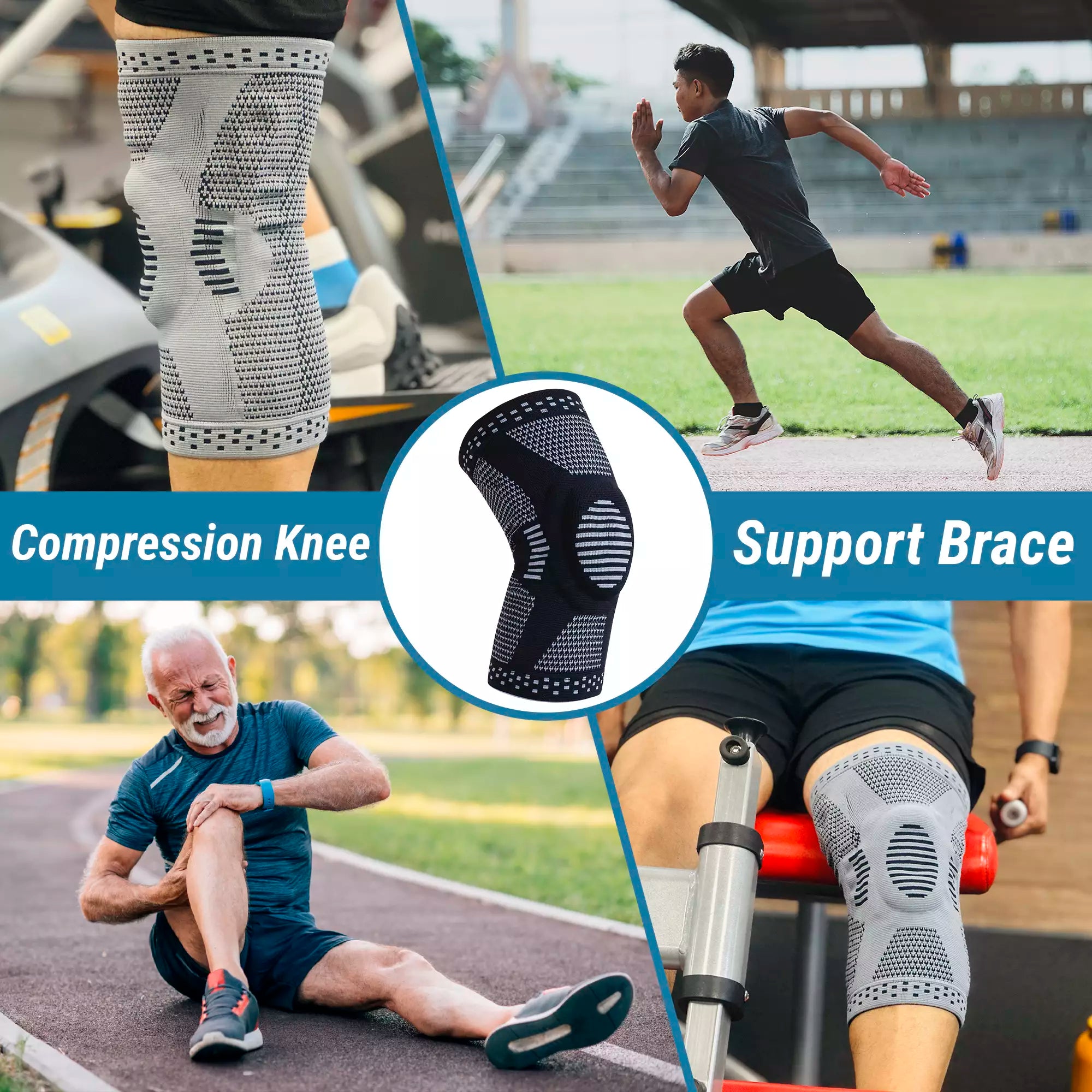 Compression Knee Brace with Gel Pads and Patella Stabilizers Supports