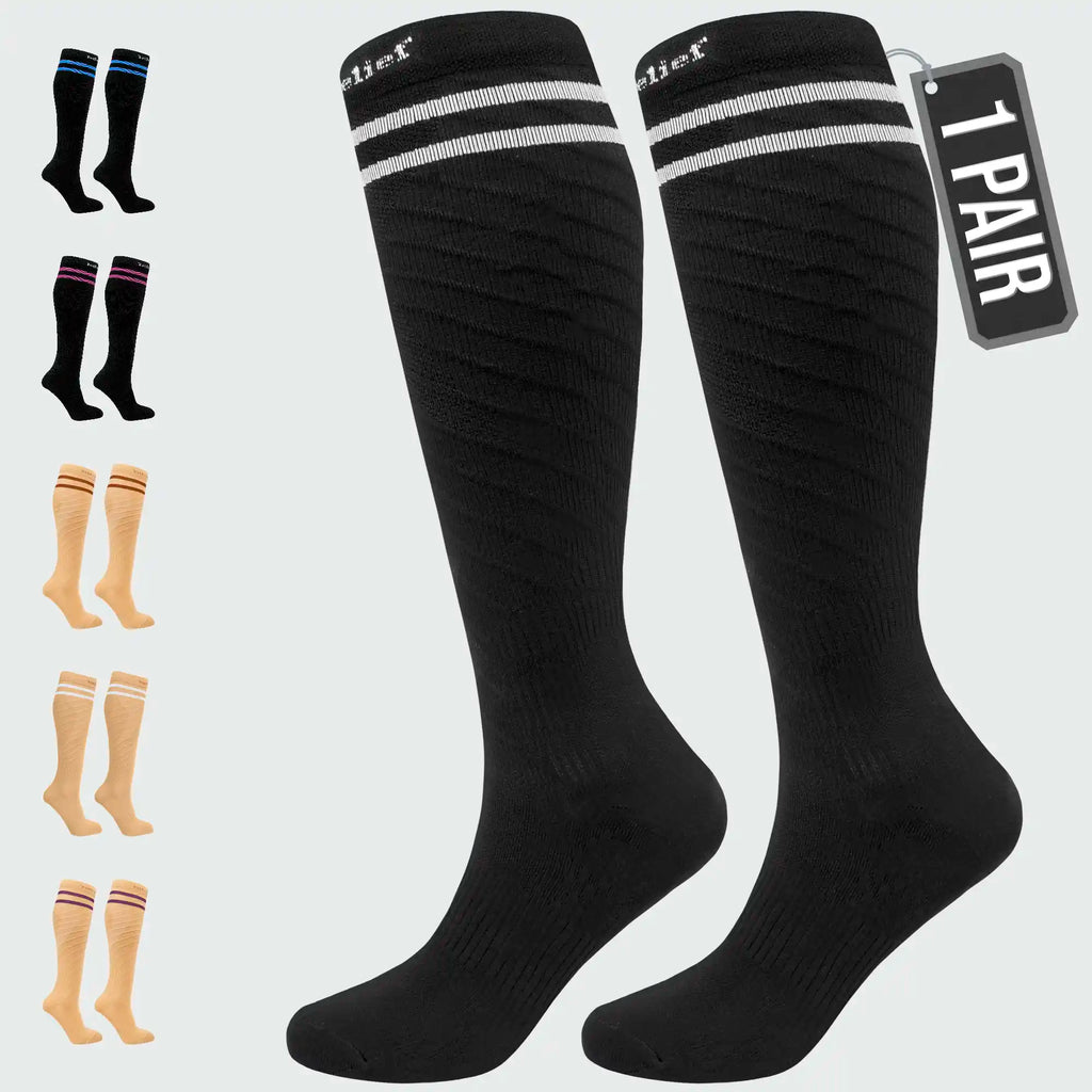 Knee High Compression Socks Stockings for Women, Men, Running, Cycling, Nurses, Flying, Edema, Pregnancy, 15-20 mmHG