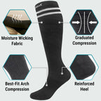 Knee High Compression Socks Stockings for Women, Men, Running, Cycling, Nurses, Flying, Edema, Pregnancy, 15-20 mmHG