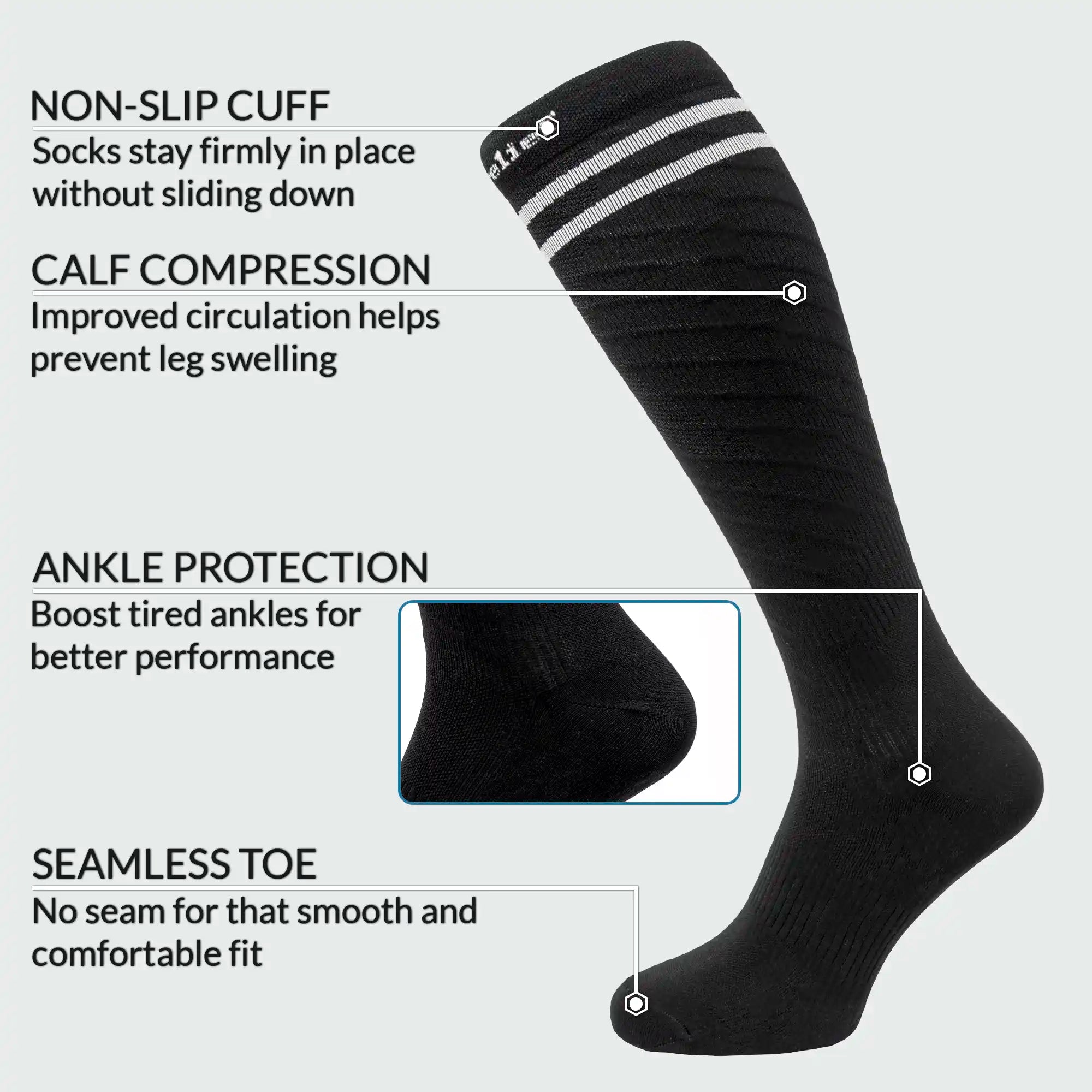 Knee High Compression Socks Stockings for Women, Men, Running, Cycling, Nurses, Flying, Edema, Pregnancy, 15-20 mmHG