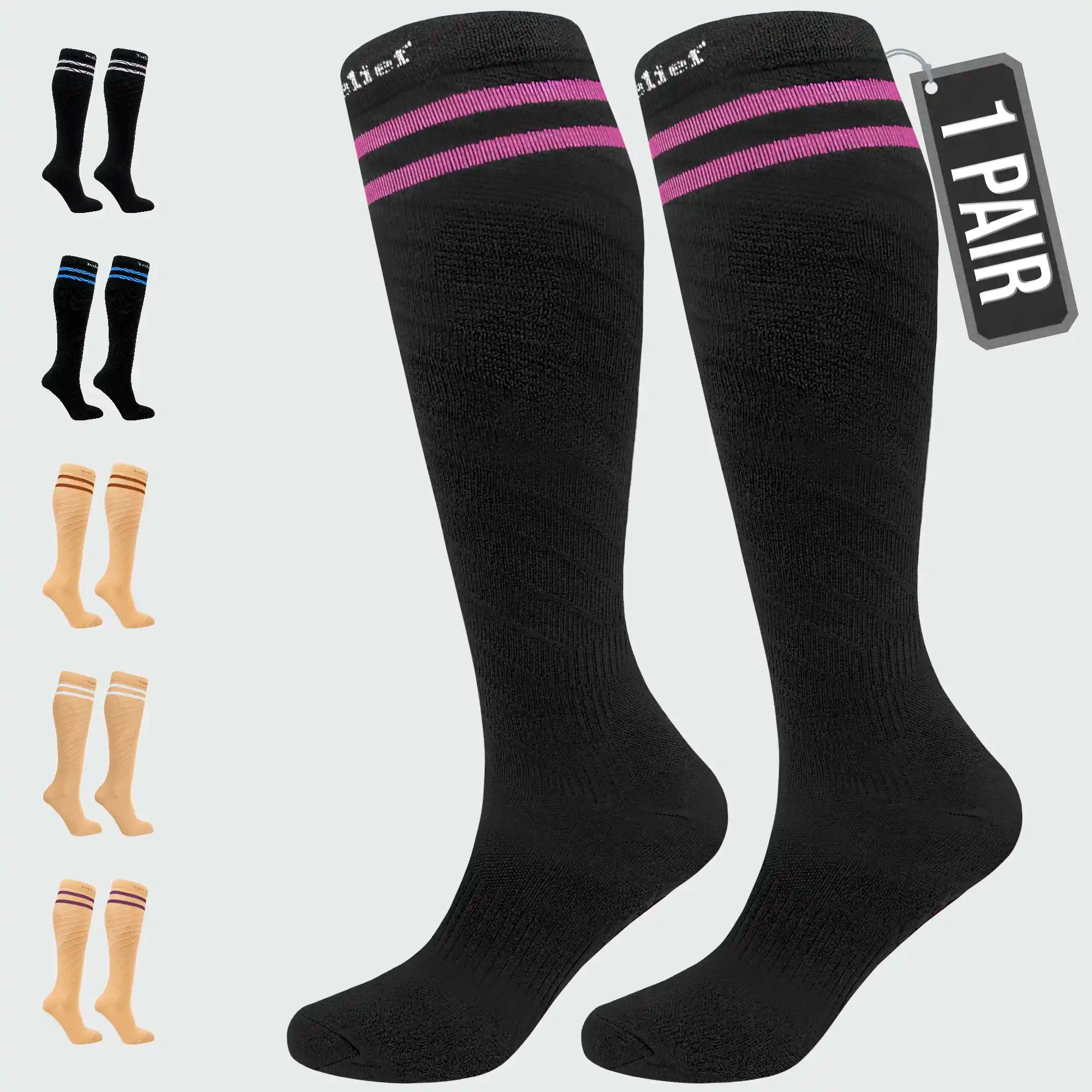 Knee High Compression Socks Stockings for Women, Men, Running, Cycling, Nurses, Flying, Edema, Pregnancy, 15-20 mmHG