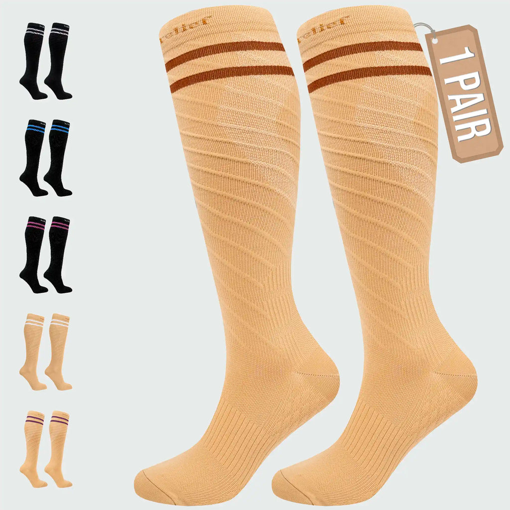 Knee High Compression Socks Stockings for Women, Men, Running, Cycling, Nurses, Flying, Edema, Pregnancy, 15-20 mmHG