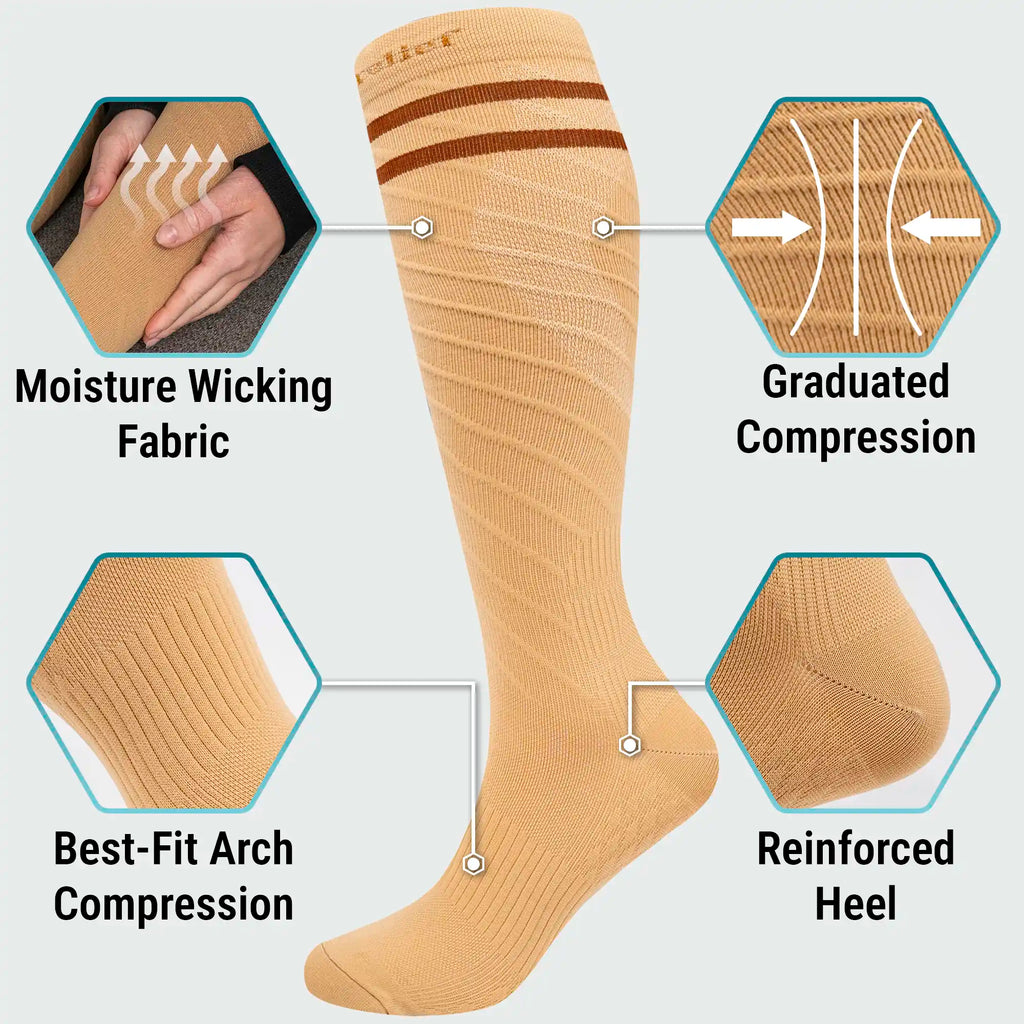 Knee High Compression Socks Stockings for Women, Men, Running, Cycling, Nurses, Flying, Edema, Pregnancy, 15-20 mmHG