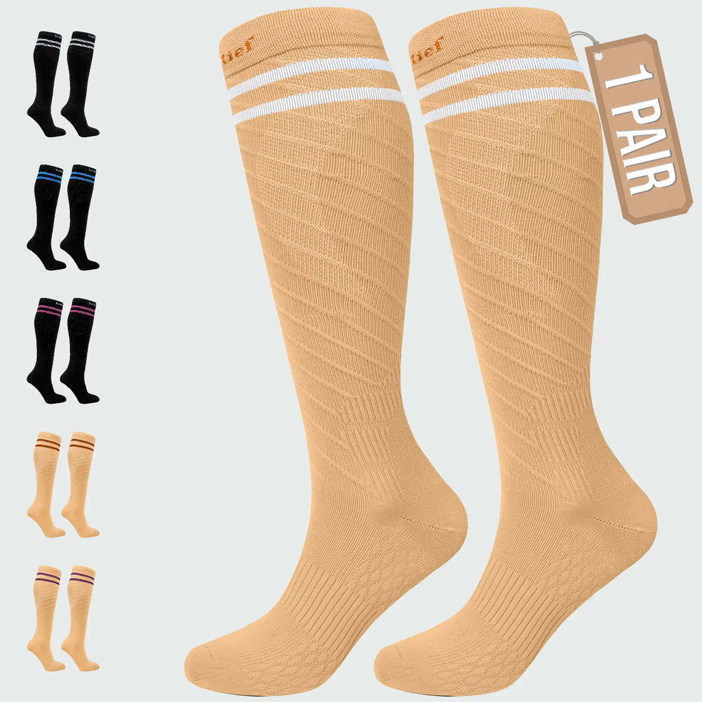 Knee High Compression Socks Stockings for Women, Men, Running, Cycling, Nurses, Flying, Edema, Pregnancy, 15-20 mmHG