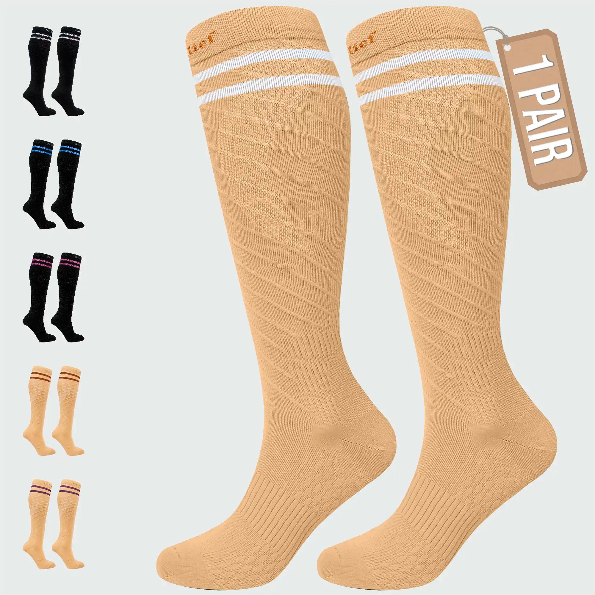 Knee High Compression Socks Stockings for Women, Men, Running, Cycling, Nurses, Flying, Edema, Pregnancy, 15-20 mmHG