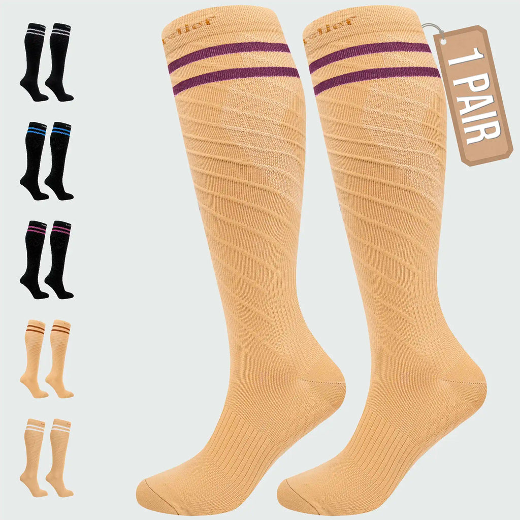 Knee High Compression Socks Stockings for Women, Men, Running, Cycling, Nurses, Flying, Edema, Pregnancy, 15-20 mmHG
