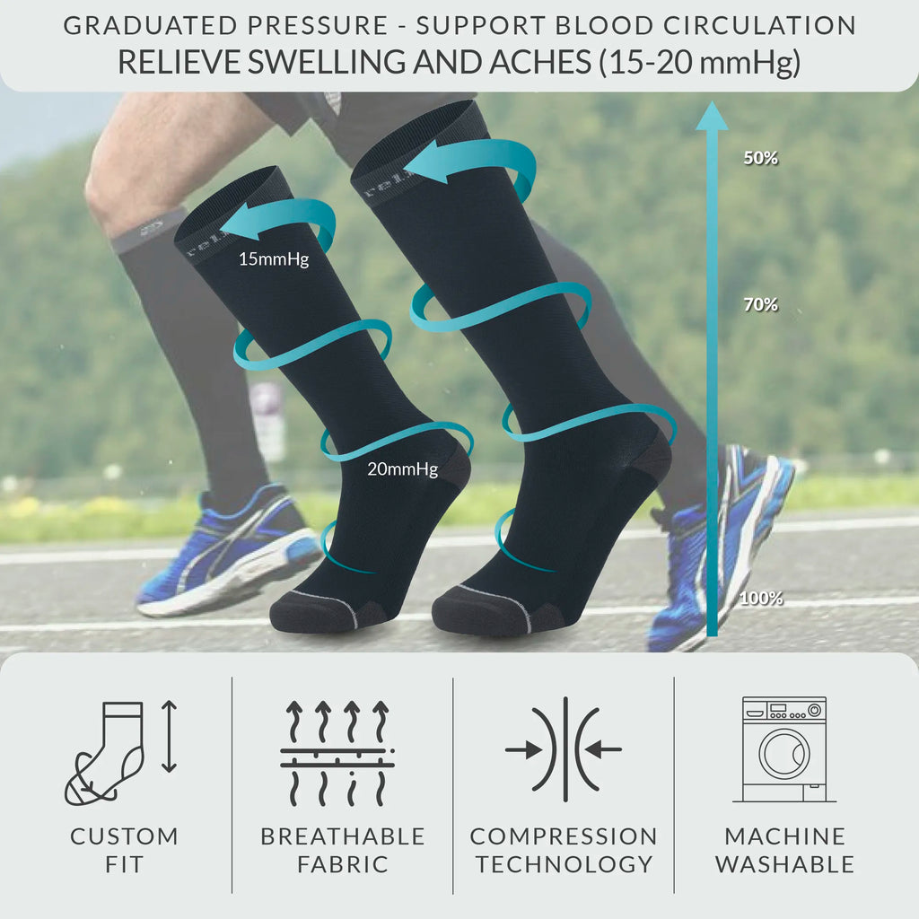 Compression Socks for Women and Men, 15-20 mmHG Premium Socks for Flight, Swollen Legs, DVT, Varicose Veins, Athletic Running, Cycling, Gym