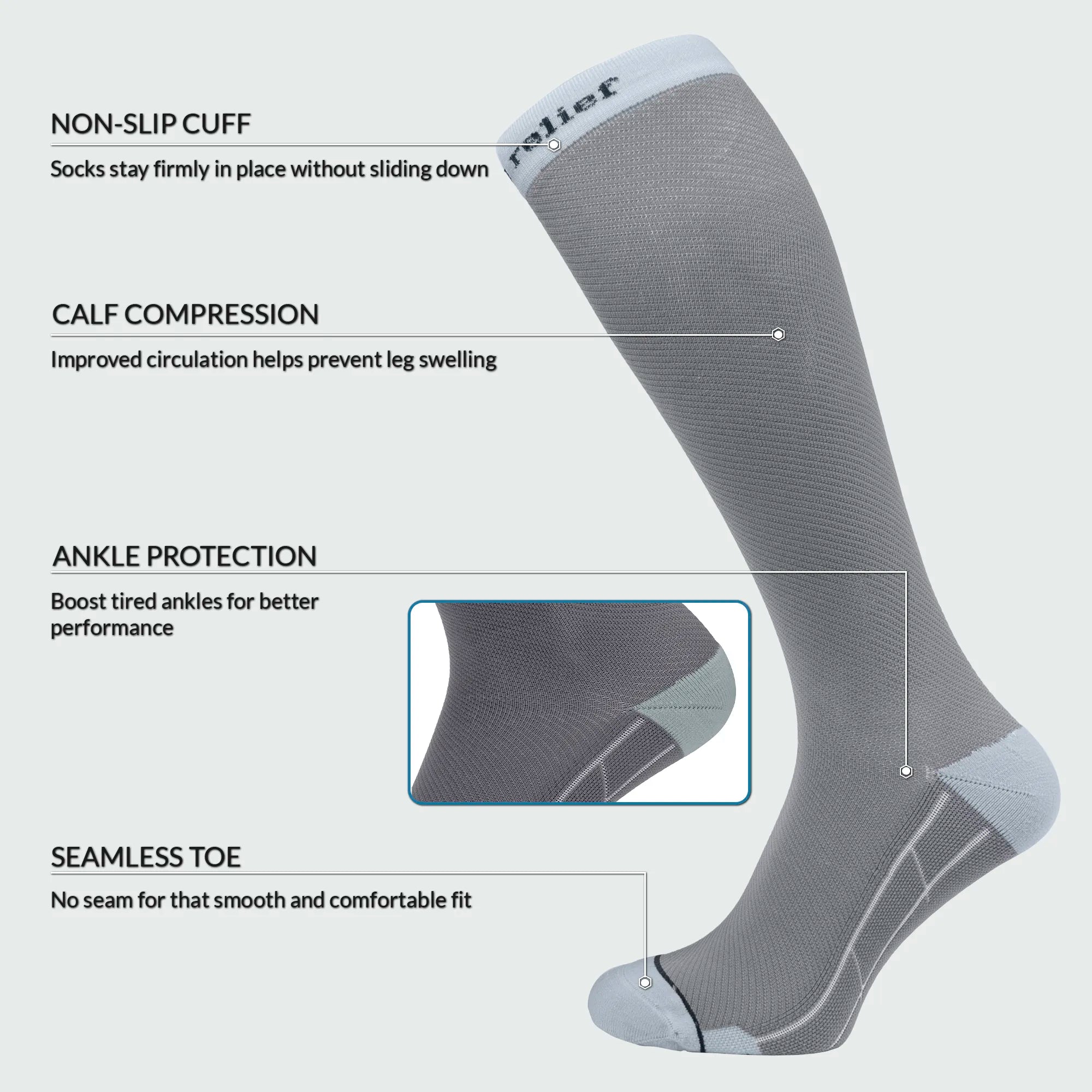 Compression Socks for Women and Men, 15-20 mmHG Premium Socks for Flight, Swollen Legs, DVT, Varicose Veins, Athletic Running, Cycling, Gym