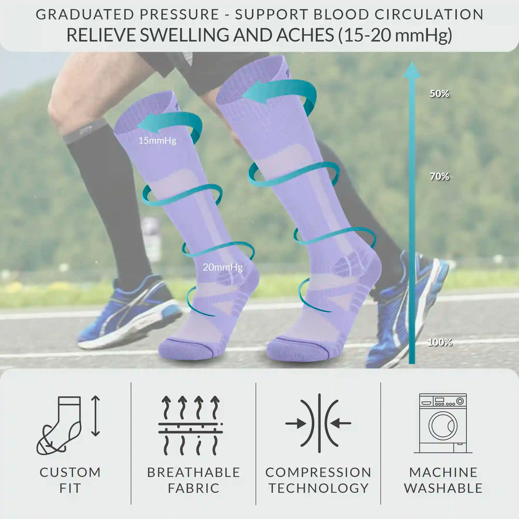 Premium Compression Socks 15-20 mmHG for Running, Pregnancy, Flight with Soft, Breathable, Comfy Fabric Sports