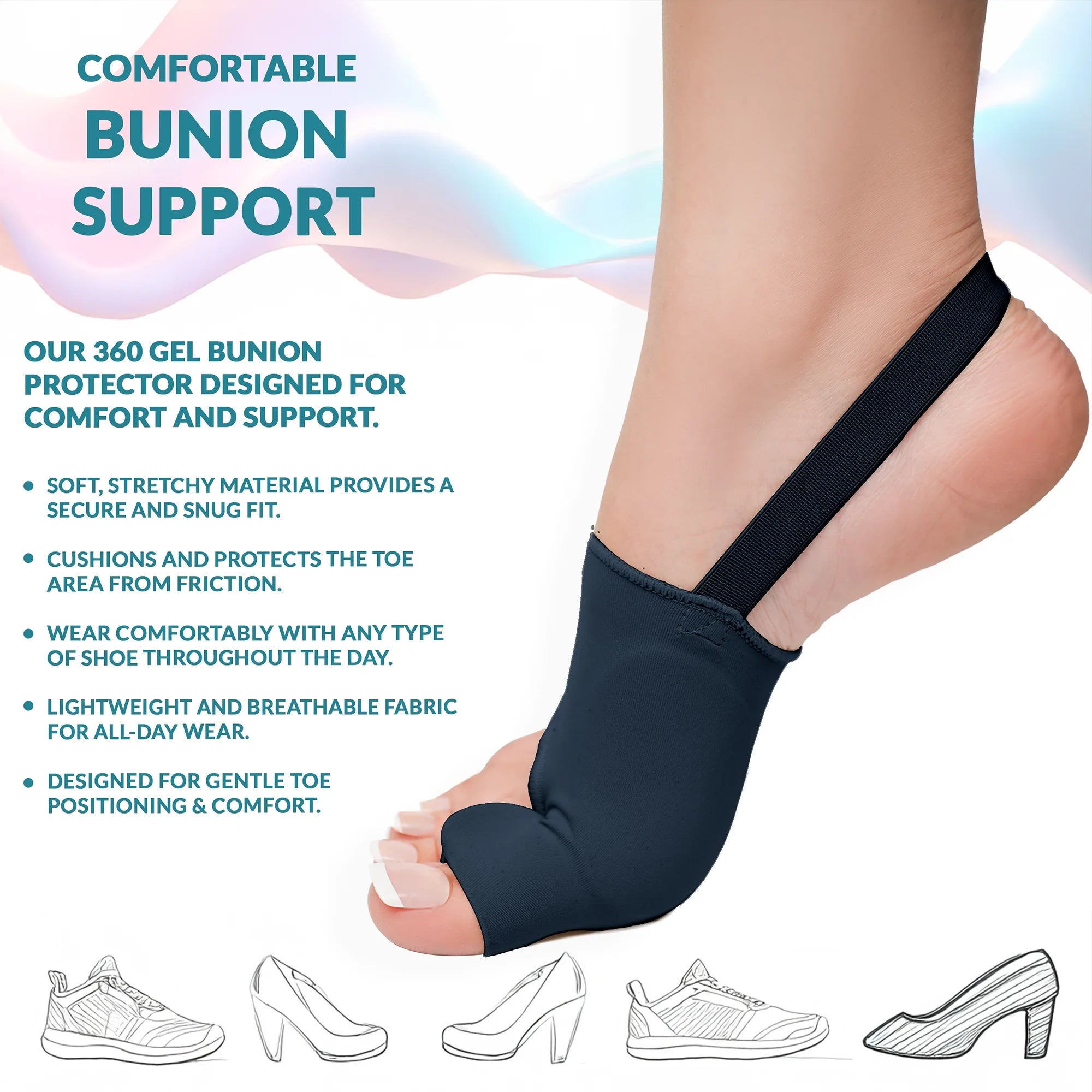 Silicone Bunion Corrector with Gel Pads and Heel Strap, Big Toe Separator & Straightener for Comfort and Support, Reduces Pressure & Soreness