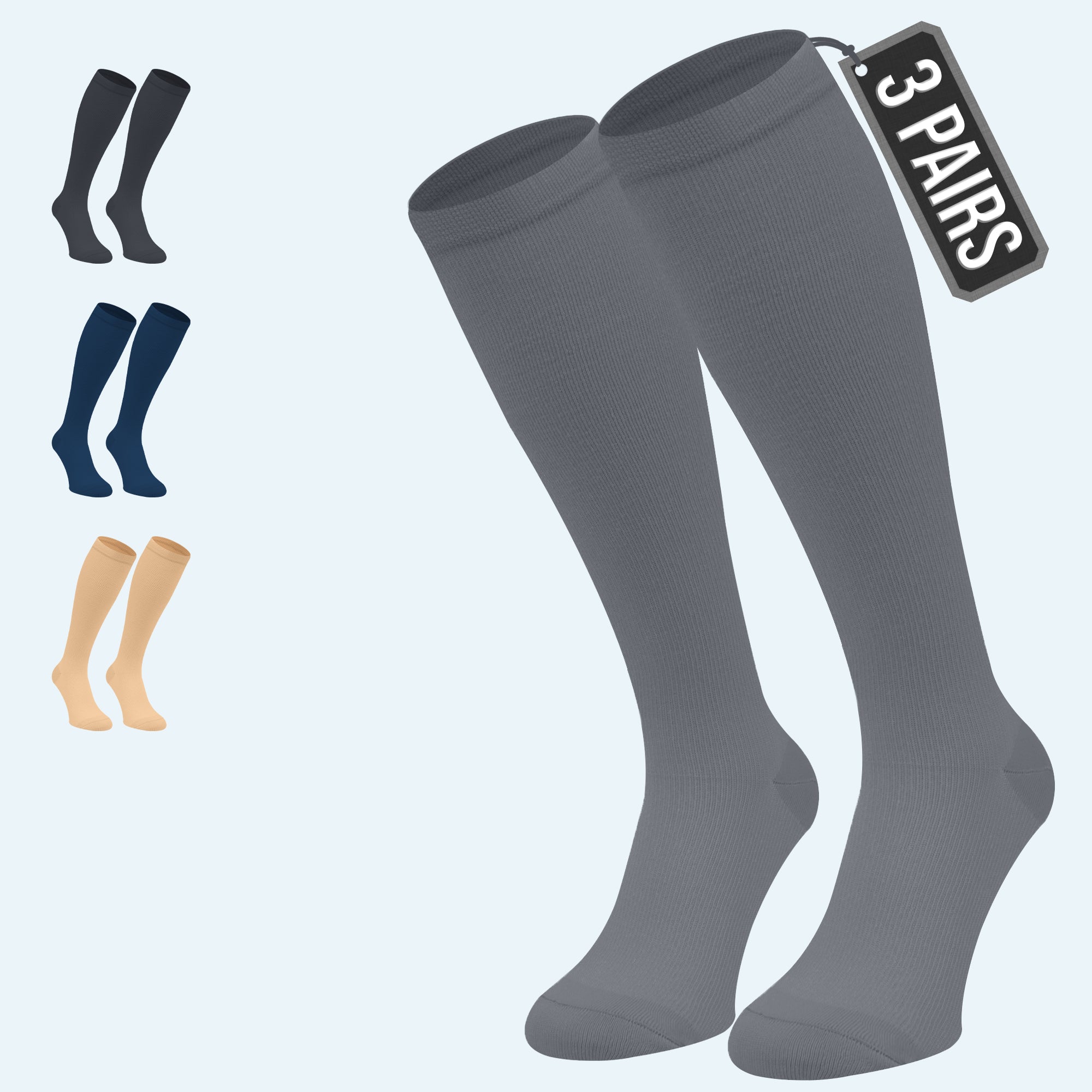 3 Pack Compression Socks for Women, Men, Pregnancy, 15-20 mmHG, Travel, Swollen Legs, Support for Active Life Style and Better Blood Circulation Secondary image