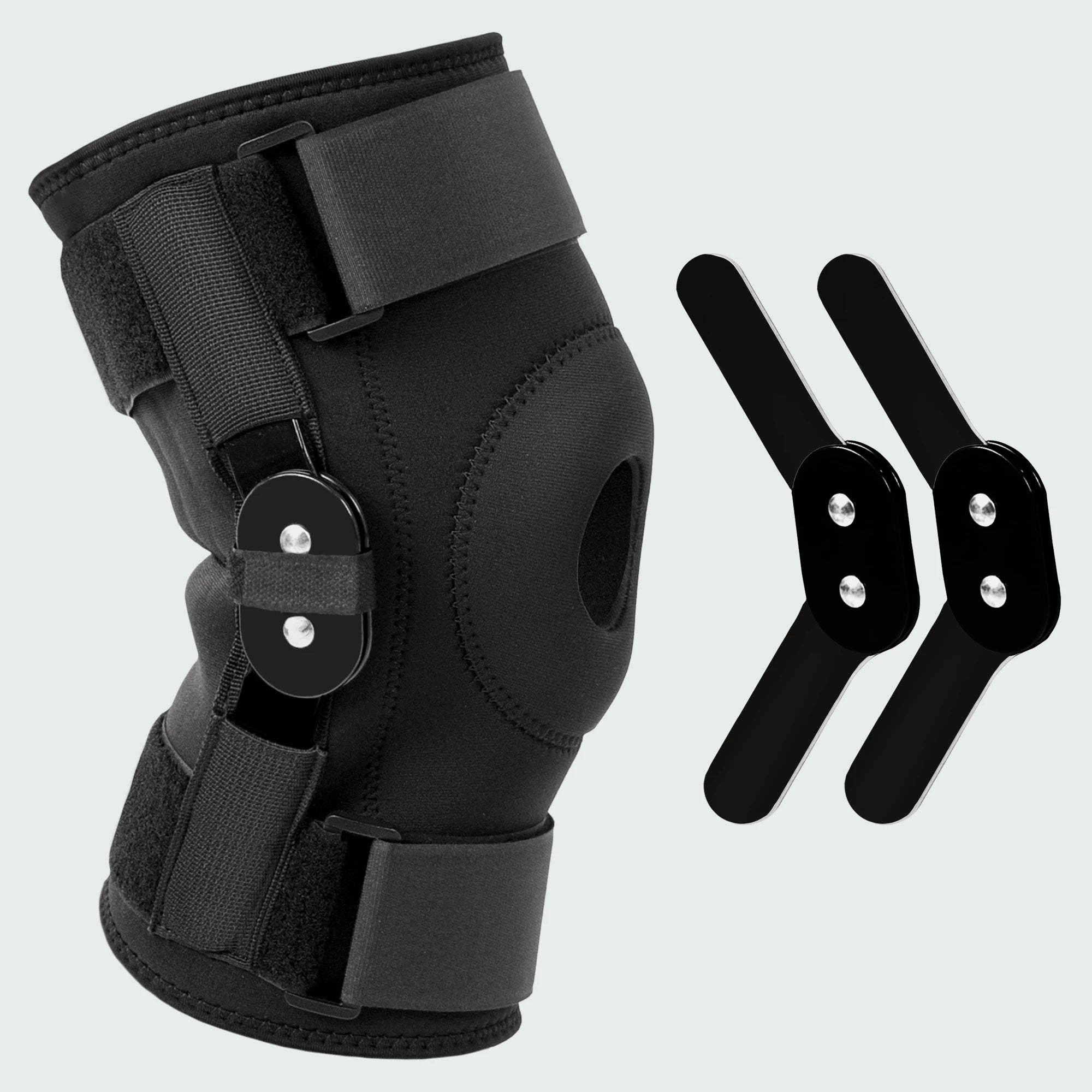 Hinged Knee Brace Support for Swollen ACL, Tendon, Ligament and Meniscus Injuries with Side Stabilizers and Patella Gel Pad Main image