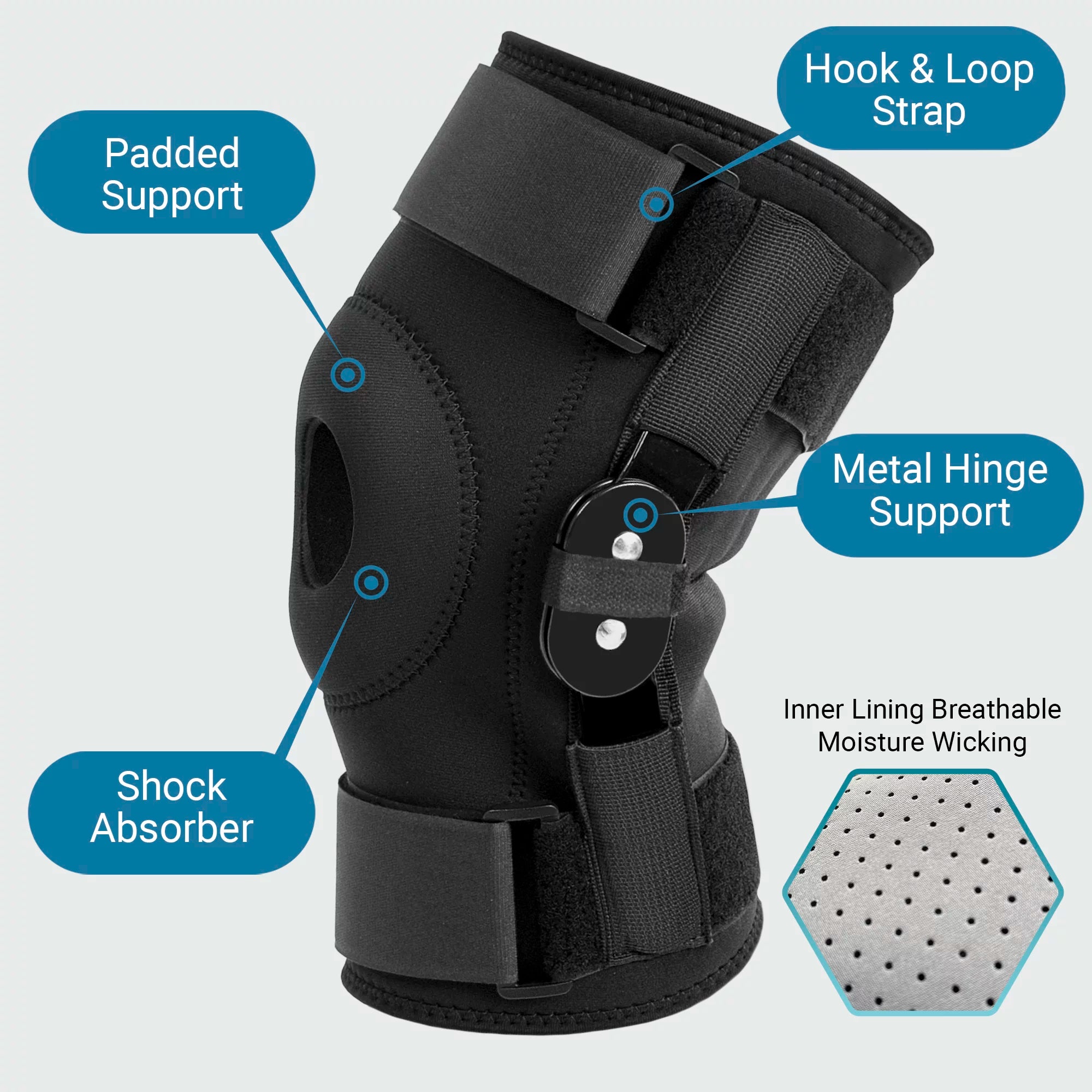 Hinged Knee Brace Support for Swollen ACL, Tendon, Ligament and Meniscus Injuries with Side Stabilizers and Patella Gel Pad Secondary image