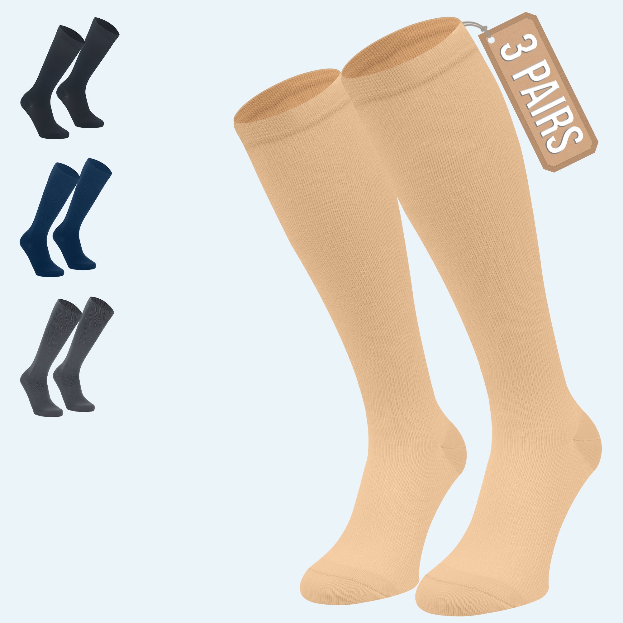 3 Pack Compression Socks for Women, Men, Pregnancy, 15-20 mmHG, Travel, Swollen Legs, Support for Active Life Style and Better Blood Circulation Main image