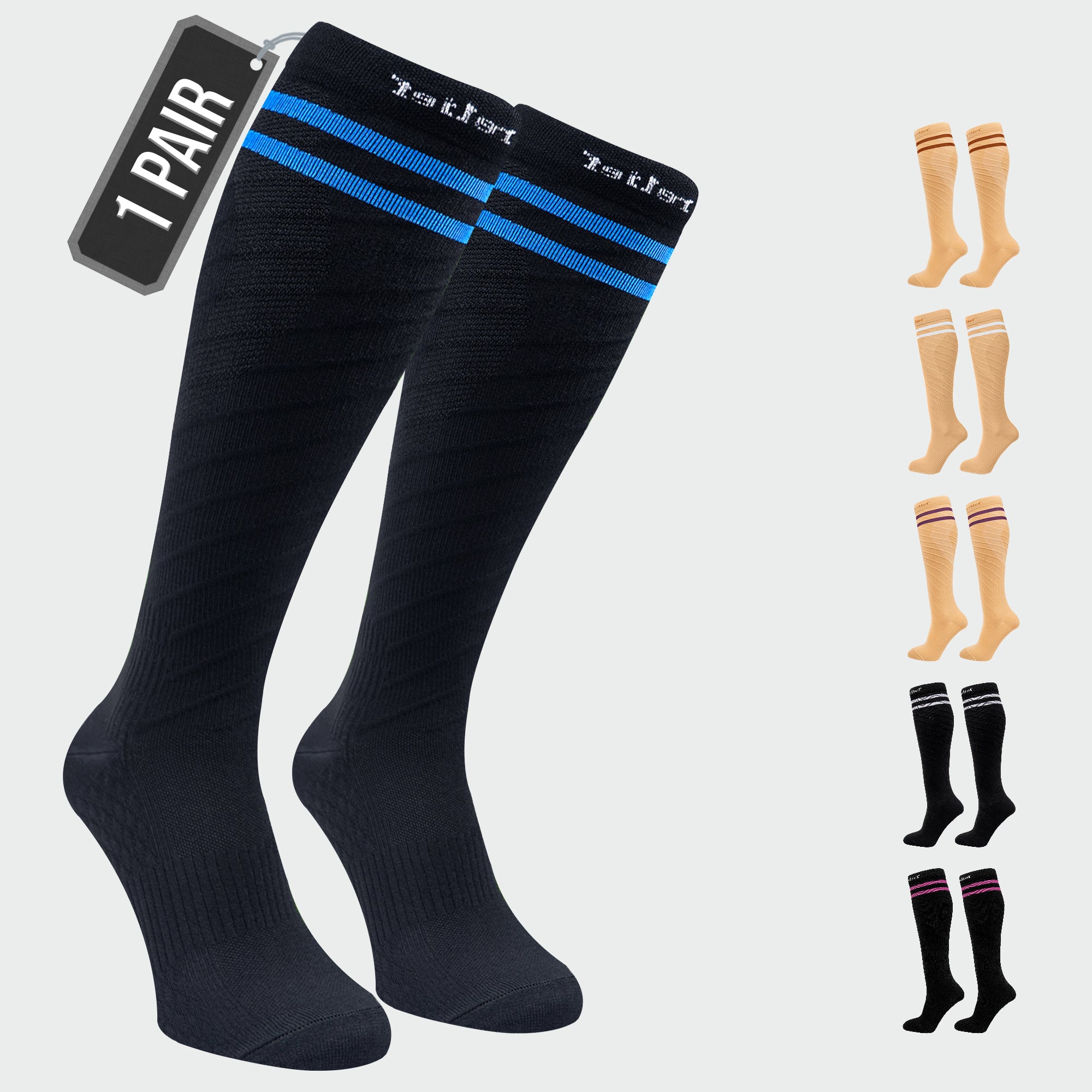 Knee High Compression Socks Stockings for Women, Men, Running, Cycling, Nurses, Flying, Edema, Pregnancy, 15-20 mmHG Main image