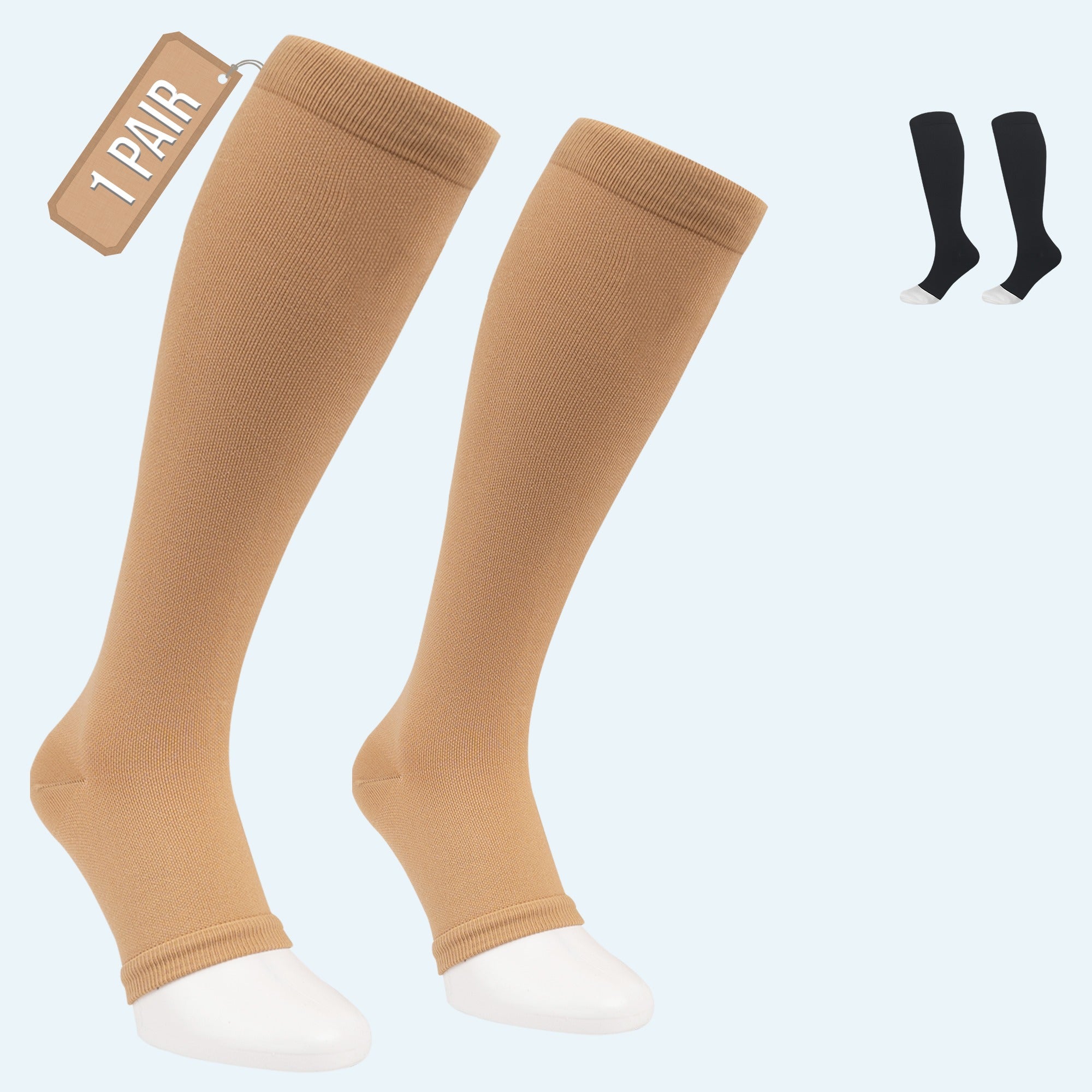 Open Toe Compression Socks for Women & Men, 15-20 mmHG, Travel, Running, Nurses, Flight, Maternity, Pregnancy Main image