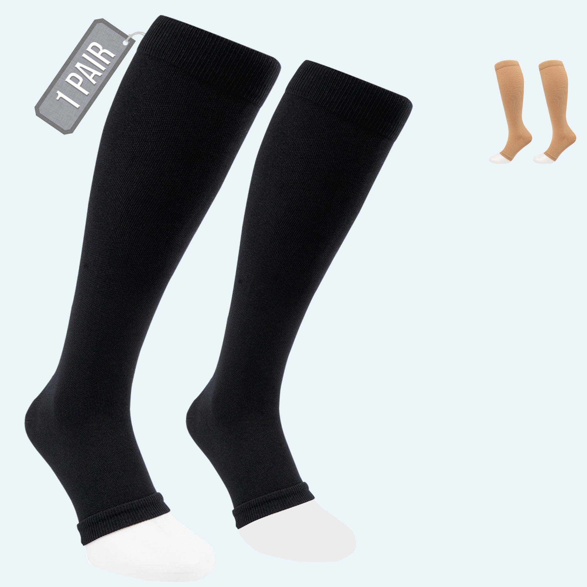 Open Toe Compression Socks for Women & Men, 15-20 mmHG, Travel, Running, Nurses, Flight, Maternity, Pregnancy Secondary image