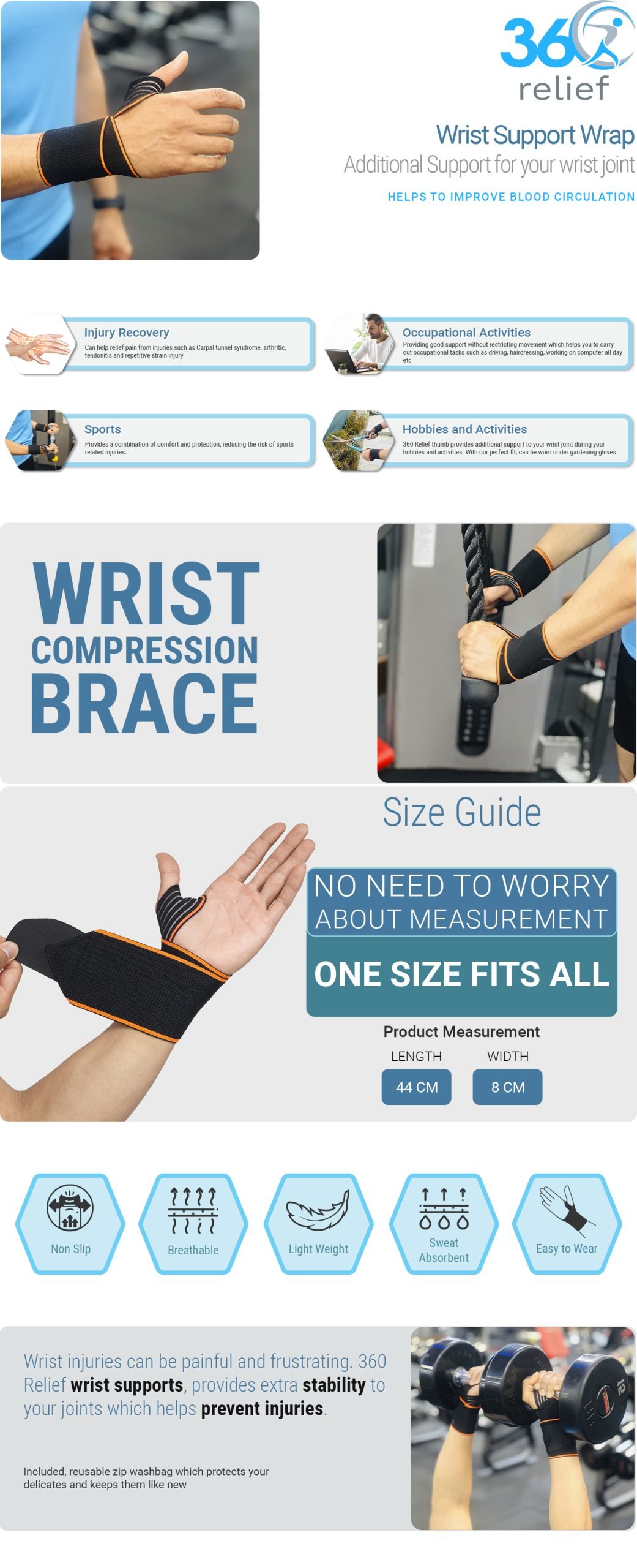 Wrist Wrap support with Wide Thumb Loop for Power Weightlifting & Gym Training 1 Supports product