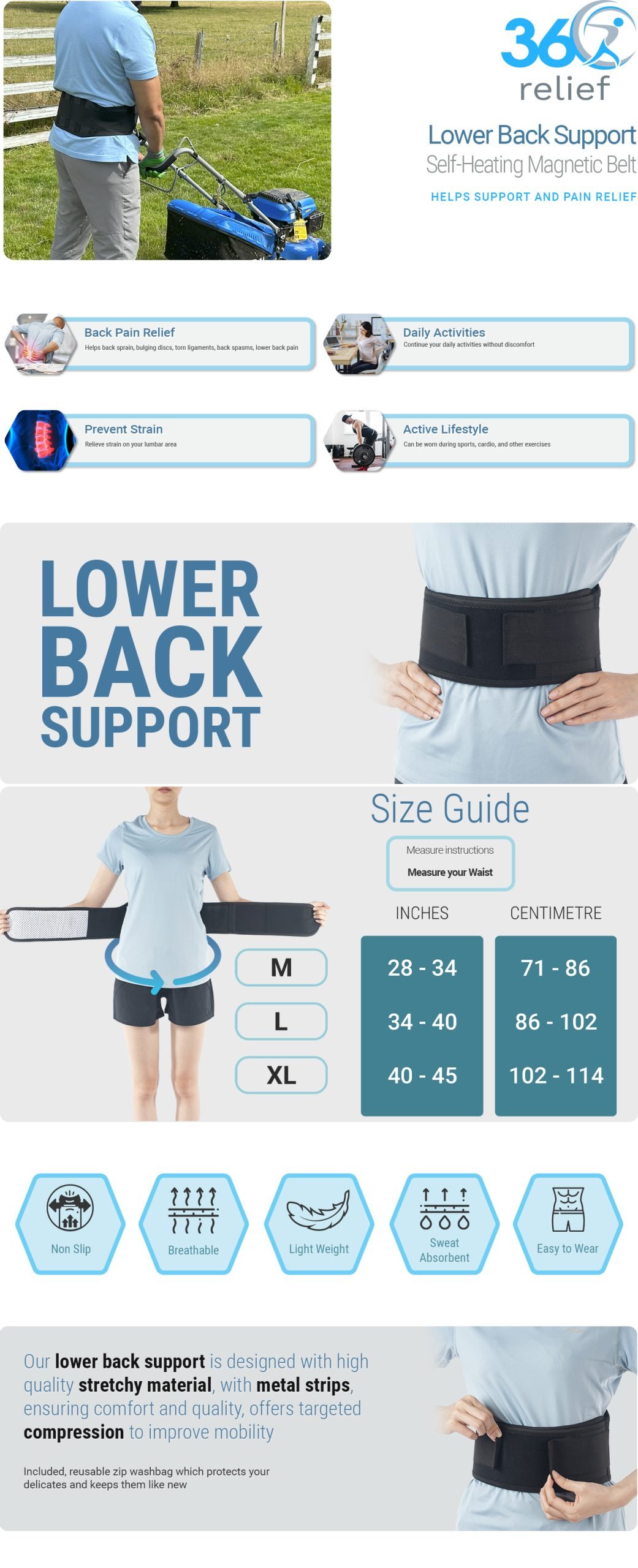 Self-Heating Magnetic Belt for Lower Back Support and Pain Relief 1 Lower Back Support