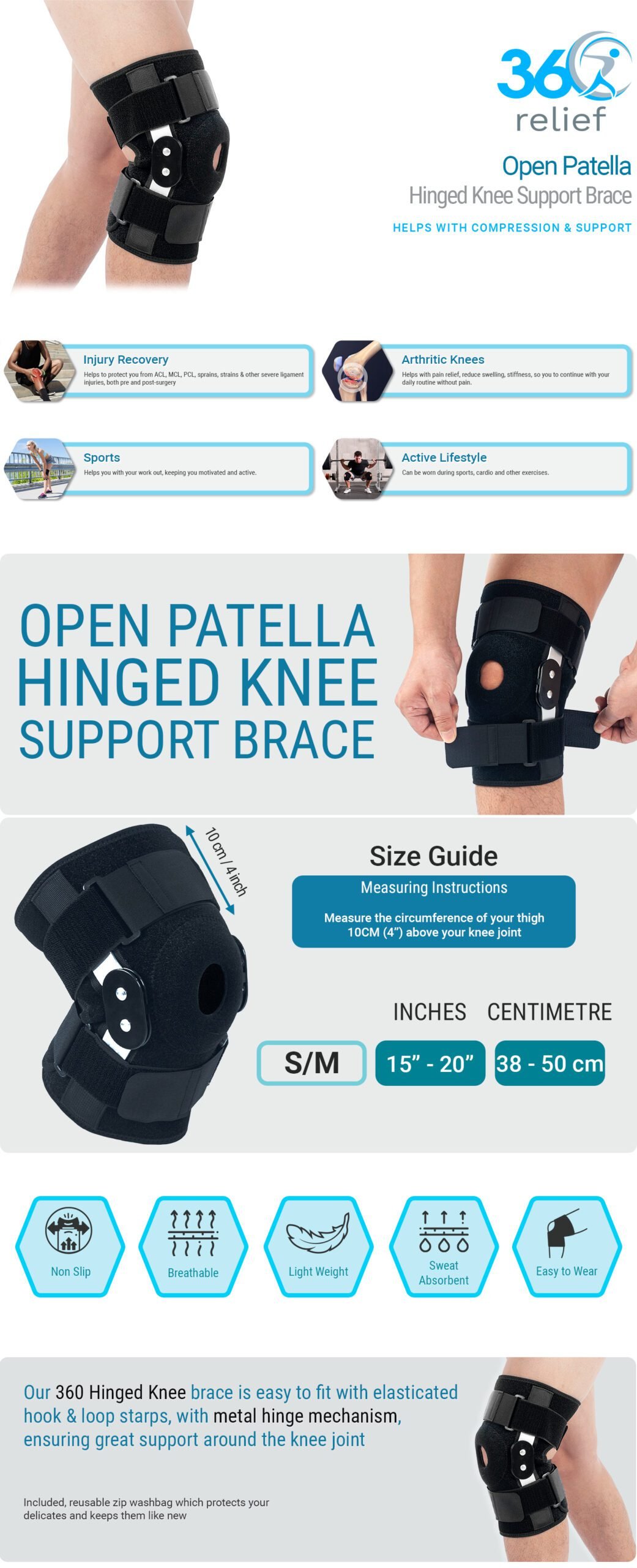 Hinged Open Patella Knee Support Brace with Removable Side Stabilizers for Joint Pain, Tendonitis, Ligament, Meniscus 1 Supports product